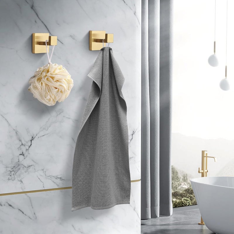 Fenas Heavy Duty Stainless Steel Towel Hooks, Wall Mounted Square Robe Hooks for Bathroom, Kitchen, Bedroom, Hotel Brushed Gold 2 Pack - Image 3